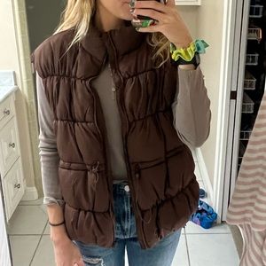 NA-KD Brown Drawstring Waist Puffer Vest